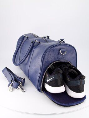 Leather Men’s Duffel Bag with Shoe Compartment - Navy